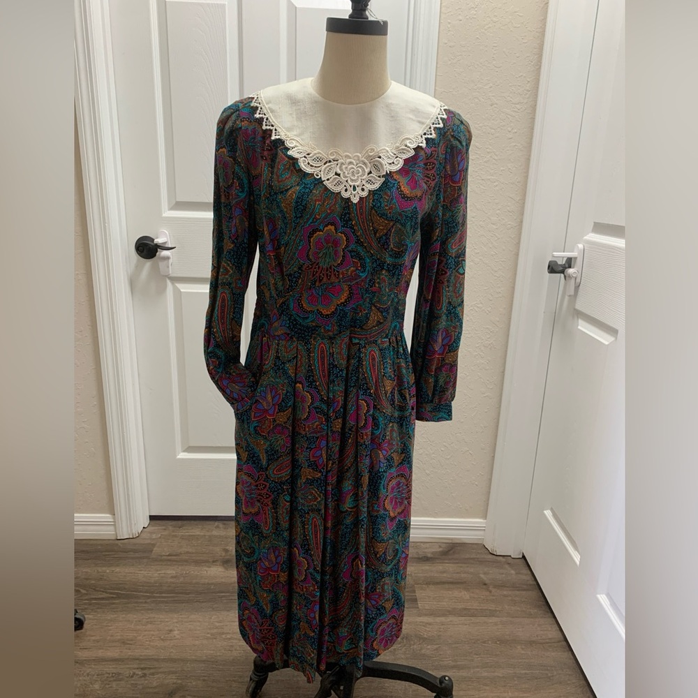 Breli originals made in USA size 12 VNTG 80s floral cape neck midi Prairie